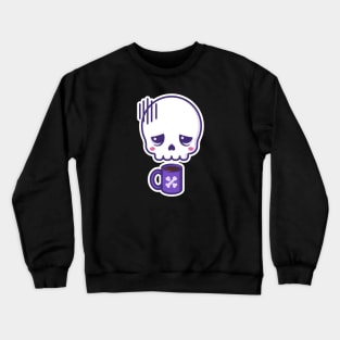 Dead inside, but caffeinated - kawaii skull with coffee cup (white outline) Crewneck Sweatshirt